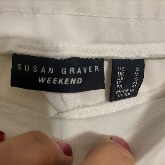 Susan Graver Weekend White Cotton Cropped Ankle Pants, Size S - Picture 3 of 4